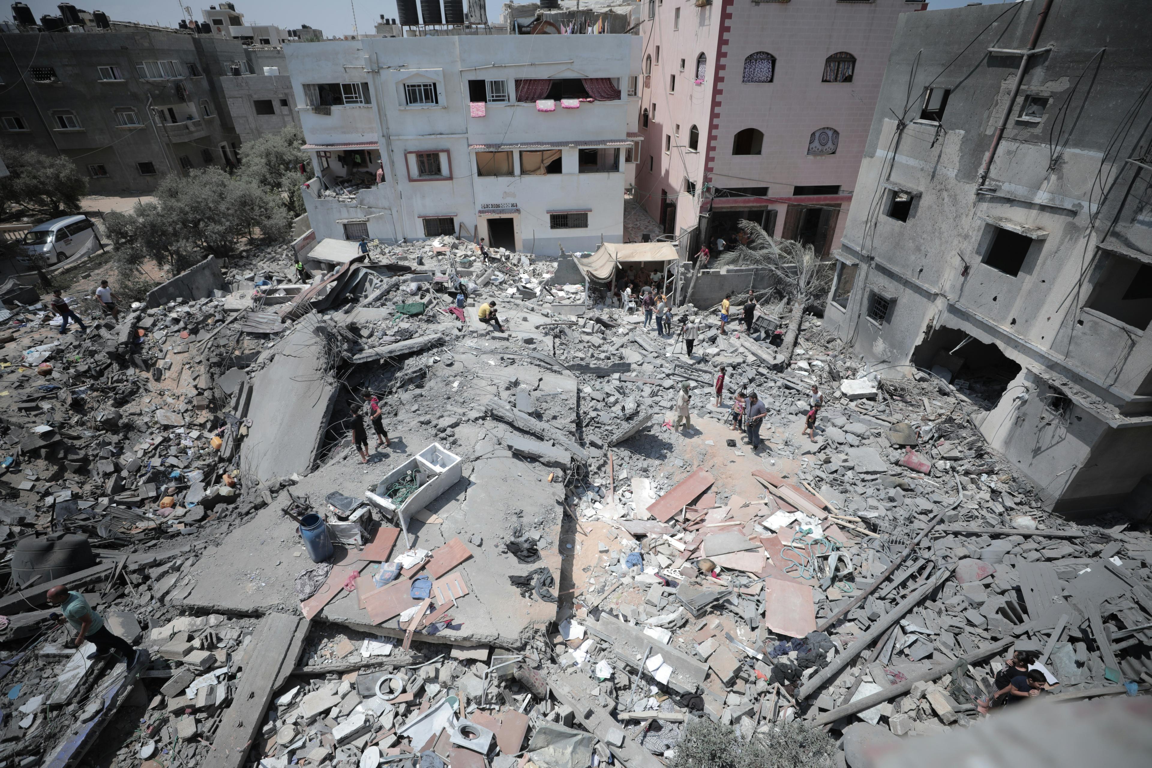 Gaza, Palestine buildings heavily damaged and smoke