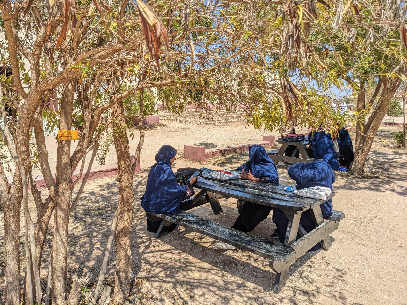 Women sitting under the shadow of a tree